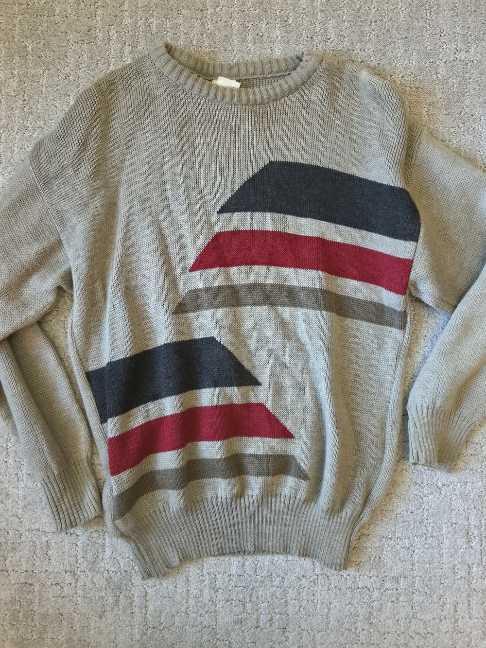 Vintage Made in Italy Geometric Striped Crewneck Sweater Mens Large Wool Blend